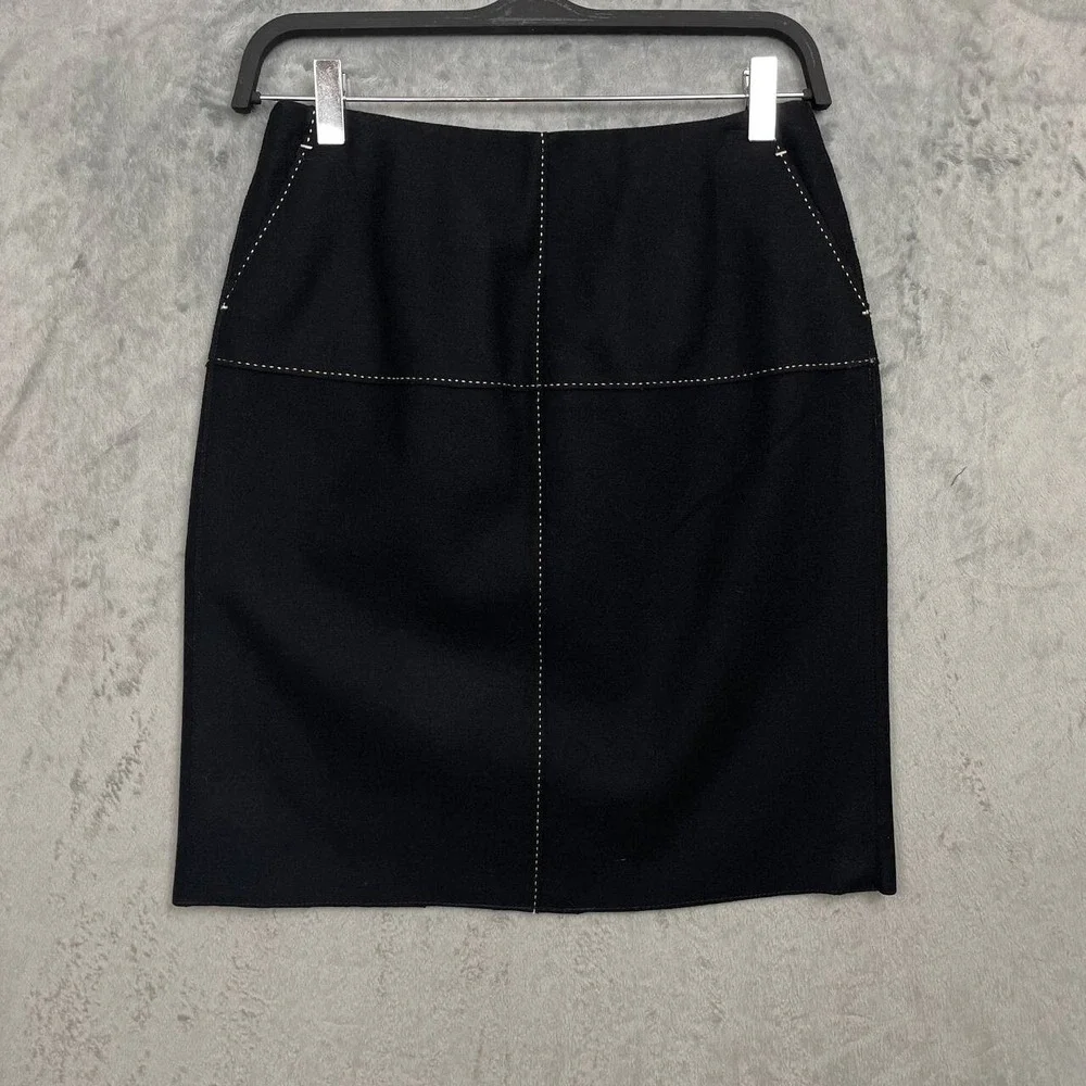 Vintage J.Crew Black Wool Contrast Stitch‎ Mini Skirt Panel Minimalist Size 2